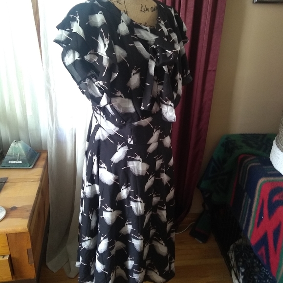 Unique Vintage Dresses & Skirts - Ballerina Print Black Dress